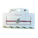 Martisor tip Bratara cu Pandantiv Metalic, Jolie, Snur Textil Rosu, Model Inima Love, Dimensiune Reglabila, Nod Dublu,