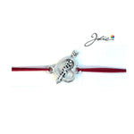 Martisor tip Bratara cu Pandantiv Metalic, Jolie, Snur Textil Rosu, Model Inima Love, Dimensiune Reglabila, Nod Dublu,