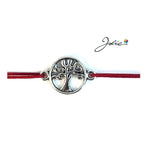 Martisor tip Bratara cu Pandantiv Metalic, Jolie, Snur Textil Rosu, Model Copacul Vietii Elegant, Dimensiune Reglabila,