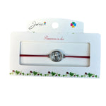 Martisor tip Bratara cu Pandantiv Metalic, Jolie, Snur Textil Rosu, Model Ganesha Cerc, Dimensiune Reglabila, Nod
