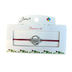Martisor tip Bratara cu Pandantiv Metalic, Jolie, Snur Textil Rosu, Model Floare Cerc, Dimensiune Reglabila, Nod Dublu,