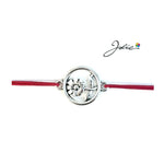 Martisor tip Bratara cu Pandantiv Metalic, Jolie, Snur Textil Rosu, Model Floare Cerc, Dimensiune Reglabila, Nod Dublu,