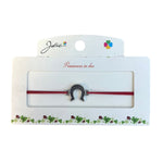 Martisor tip Bratara cu Pandantiv Metalic, Jolie, Snur Textil Rosu, Model Potcoava Flori, Dimensiune Reglabila, Nod