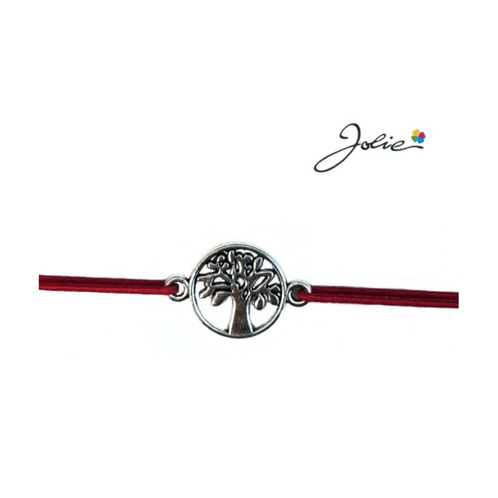 Martisor tip Bratara cu Pandantiv Metalic, Jolie, Snur Textil Rosu, Model Pomul Vietii Traditional, Dimensiune