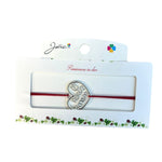 Martisor tip Bratara cu Pandantiv Metalic, Jolie, Snur Textil Rosu, Model Inima Super Mama, Dimensiune Reglabila, Nod