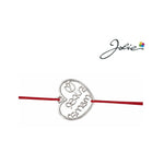 Martisor tip Bratara cu Pandantiv Metalic, Jolie, Snur Textil Rosu, Model Inima Super Mama, Dimensiune Reglabila, Nod