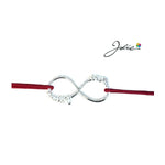Martisor tip Bratara cu Pandantiv Metalic, Jolie, Snur Textil Rosu, Model Infinit, Dimensiune Reglabila, Nod Dublu,