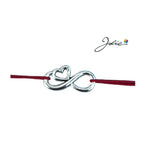 Martisor tip Bratara cu Pandantiv Metalic, Jolie, Snur Textil Rosu, Model Infinit Inima, Dimensiune Reglabila, Nod