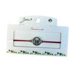 Martisor tip Bratara cu Pandantiv Metalic, Jolie, Snur Textil Rosu, Model Fluture Cerc, Dimensiune Reglabila, Nod