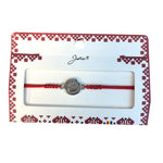 Martisor tip Bratara cu Pandantiv Metalic, Jolie, cu Snur Textil Rosu Impletit, Model Fata Zambitoare, Dimensiune
