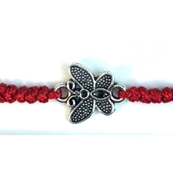 Martisor tip Bratara cu Pandantiv Metalic, Jolie, cu Snur Textil Rosu Impletit, Model Fluture, Dimensiune Reglabila,