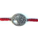 Martisor tip Bratara cu Pandantiv Metalic, Jolie, cu Snur Textil Rosu Impletit, Model Pomul Vietii, Dimensiune