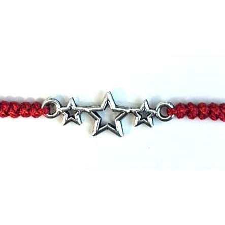 Martisor tip Bratara cu Pandantiv Metalic, Jolie, cu Snur Textil Rosu Impletit, Model Stelute, Dimensiune Reglabila,