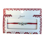 Martisor tip Bratara cu Pandantiv Metalic, Jolie, cu Snur Textil Rosu Impletit, Model Stelute, Dimensiune Reglabila,