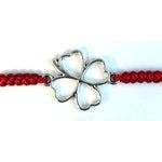 Martisor tip Bratara cu Pandantiv Metalic, Jolie, cu Snur Textil Rosu Impletit, Model Trifoi cu Patru Foi, Dimensiune