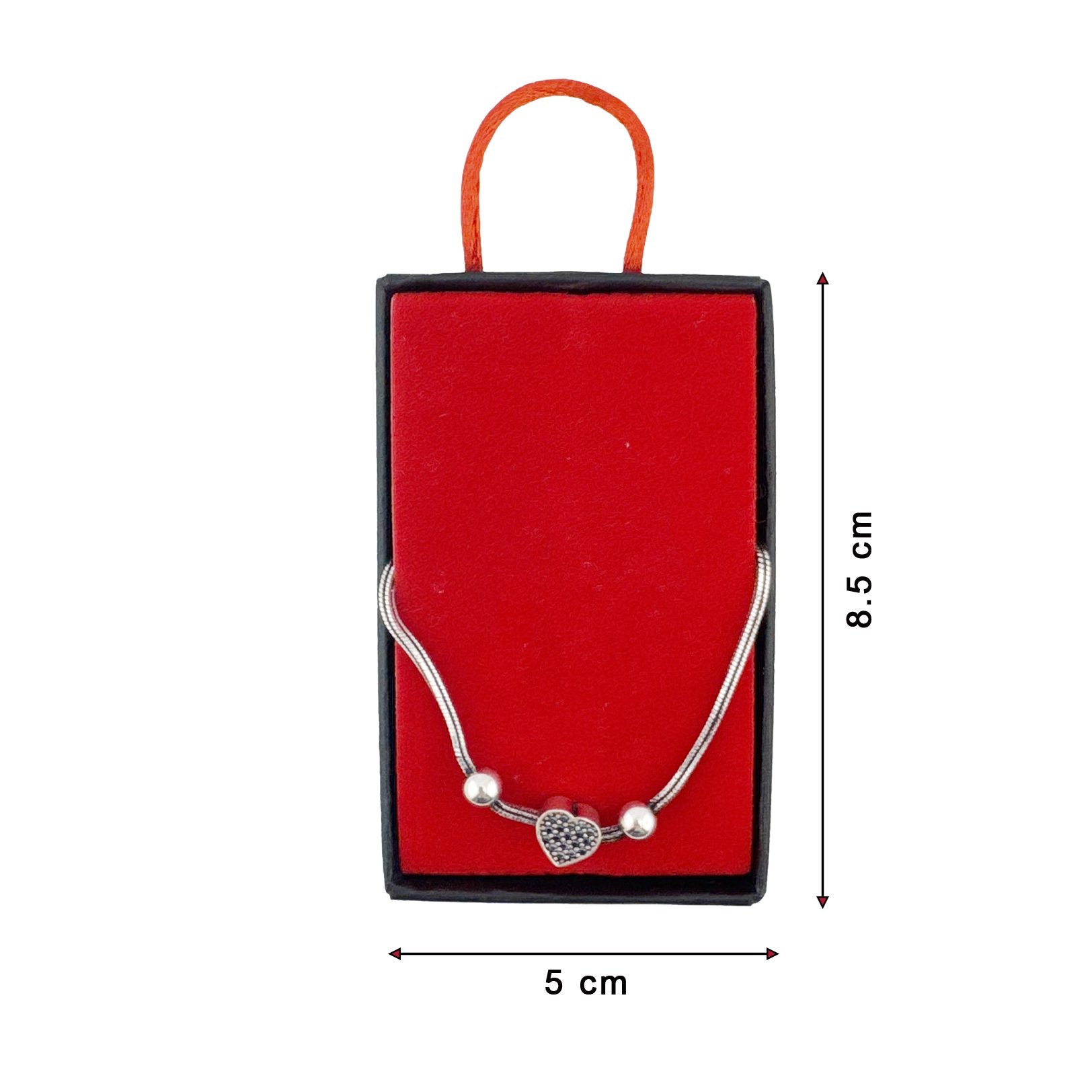 Bratara din Argint 925, pentru Dama, Jolie Silver, Model Snake cu Charm Inima si Cristale Negre, 4.86 g, Lungime