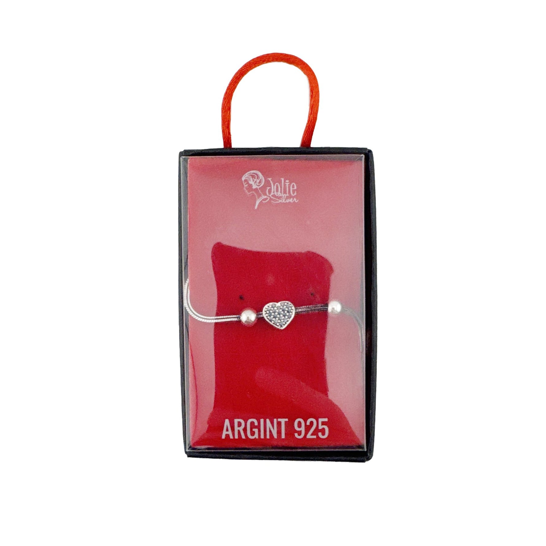 Bratara din Argint 925, pentru Dama, Jolie Silver, Model Snake cu Charm Inima si Cristale Negre, 4.86 g, Lungime
