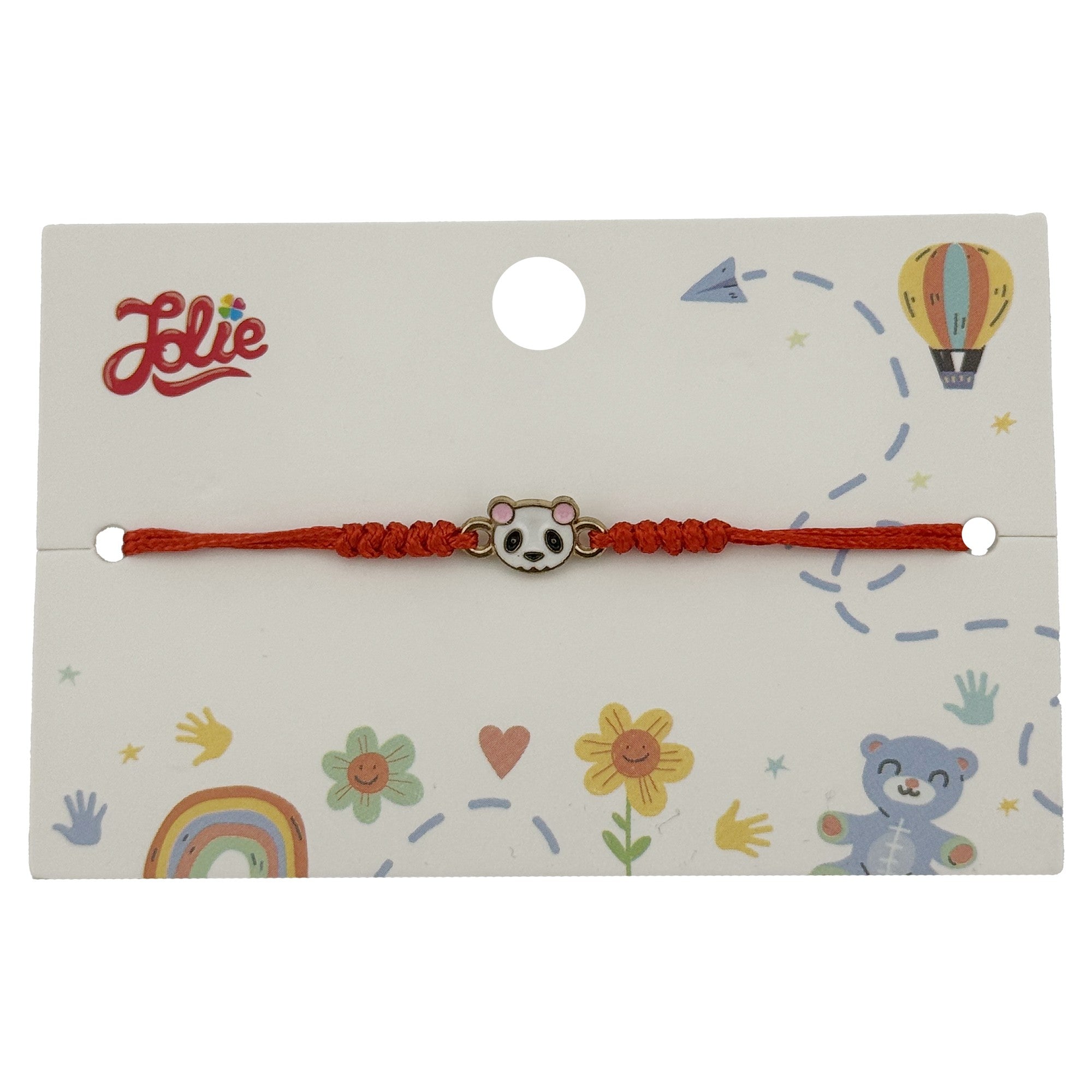 Bratara pentru Copii, Jolie, cu Impletitura Snur Rosu, Model Ursulet Panda, Alb