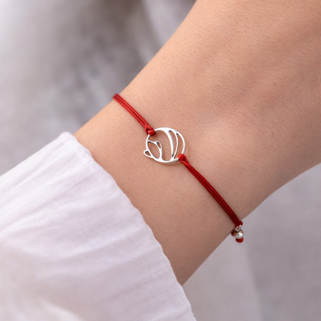 Bratara Martisor, Jolie Silver, Model Floare Stilizata Rotunda, Reglabila, Argint 925, Snur Textil, 7.5 x 4.5 cm,