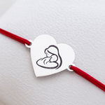 Bratara Martisor, Jolie Silver, Model Mama Si Copil, Inima, Argint 925, Snur Textil Rosu, 7.5 x 4.5 cm, Argintiu