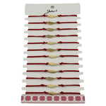 Bratara Martisor pentru Dama, Jolie, Model Aripa, Set 12 bucati, Pandativ din Inox Auriu, Snur Ajustabil Impletit, Rosu