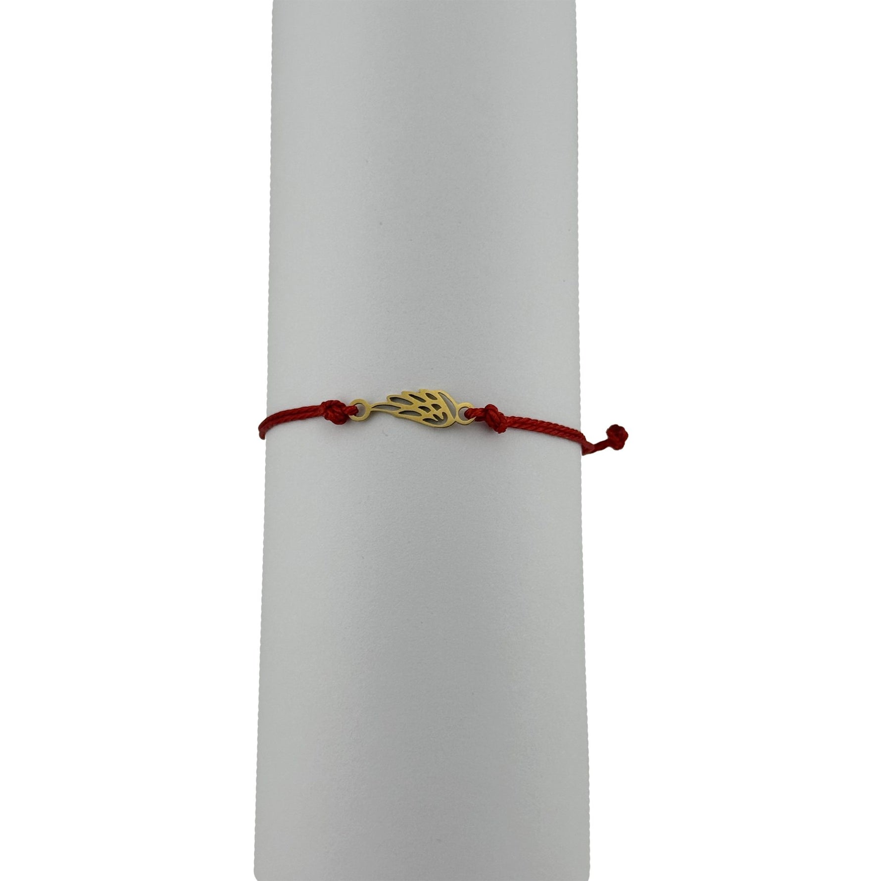 Bratara Martisor pentru Dama, Jolie, Model Aripa, Set 12 bucati, Pandativ din Inox Auriu, Snur Ajustabil Impletit, Rosu