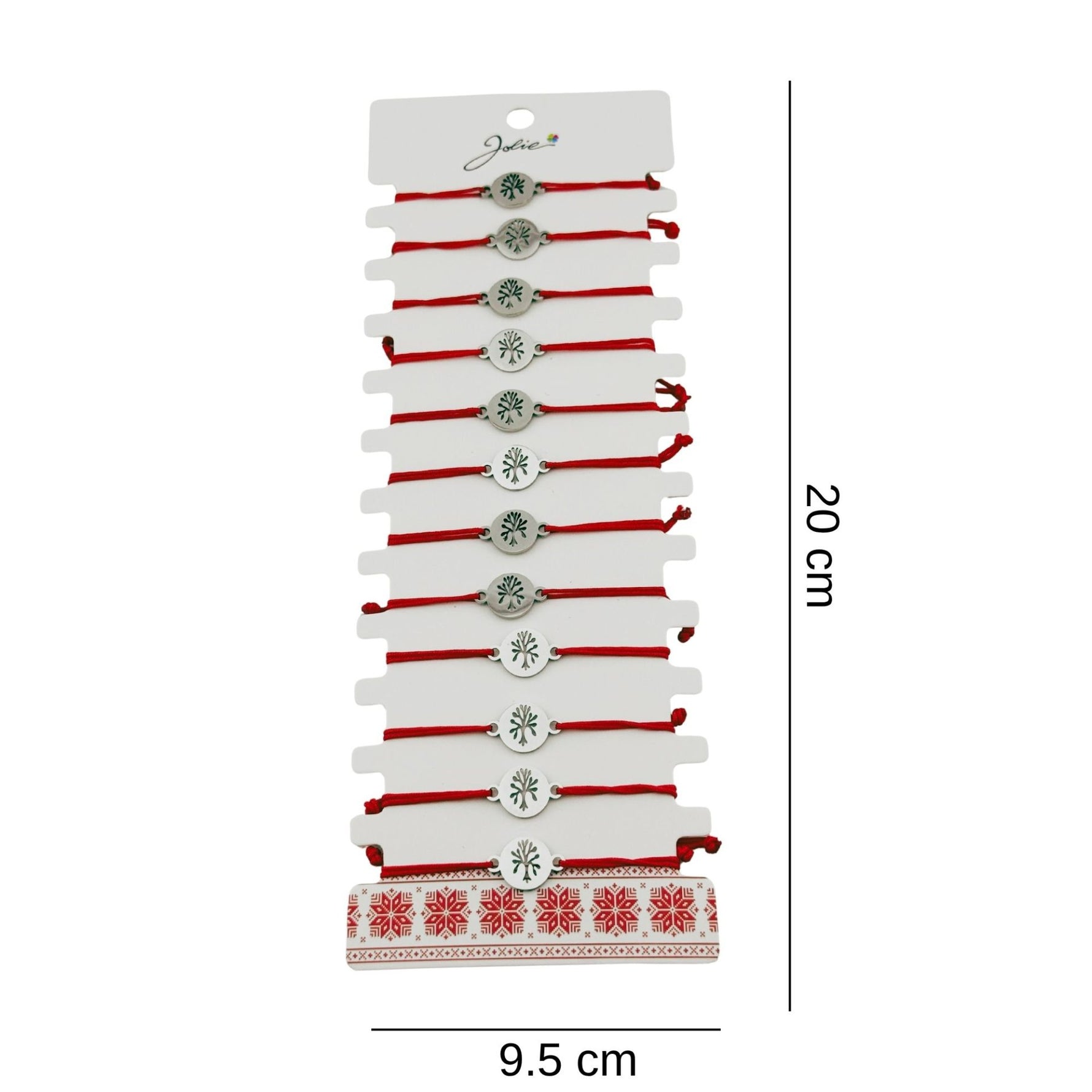 Bratara Martisor pentru Dama, Jolie, Model Copacul Vietii, Set 12 bucati, Pandativ Argintiu din Inox cu Snur Rosu