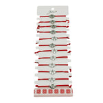Bratara Martisor pentru Dama, Jolie, Model Inima in Floare, Set 12 bucati, Pandativ Argintiu din Inox cu Snur Rosu