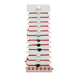Bratara Martisor pentru Dama, Jolie, Model Inima, Set 12 bucati, Pandativ Argintiu din Inox cu Snur Rosu Ajustabil