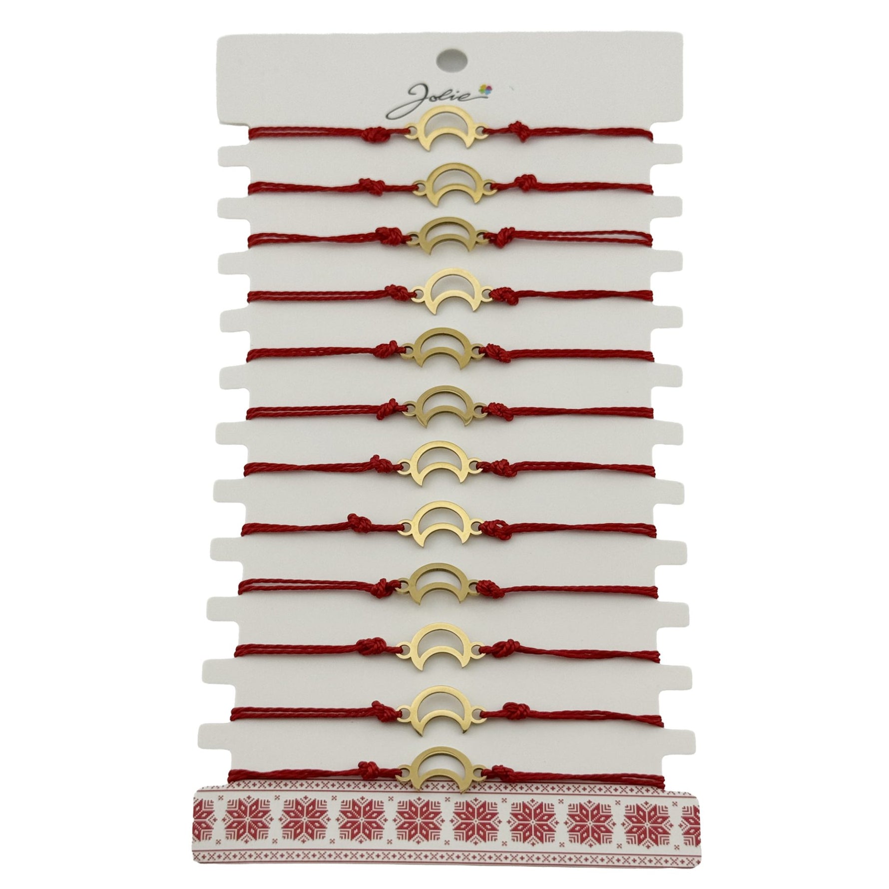 Bratara Martisor pentru Dama, Jolie, Model Luna Contur, Set 12 bucati, Pandativ din Inox Auriu, Snur Ajustabil