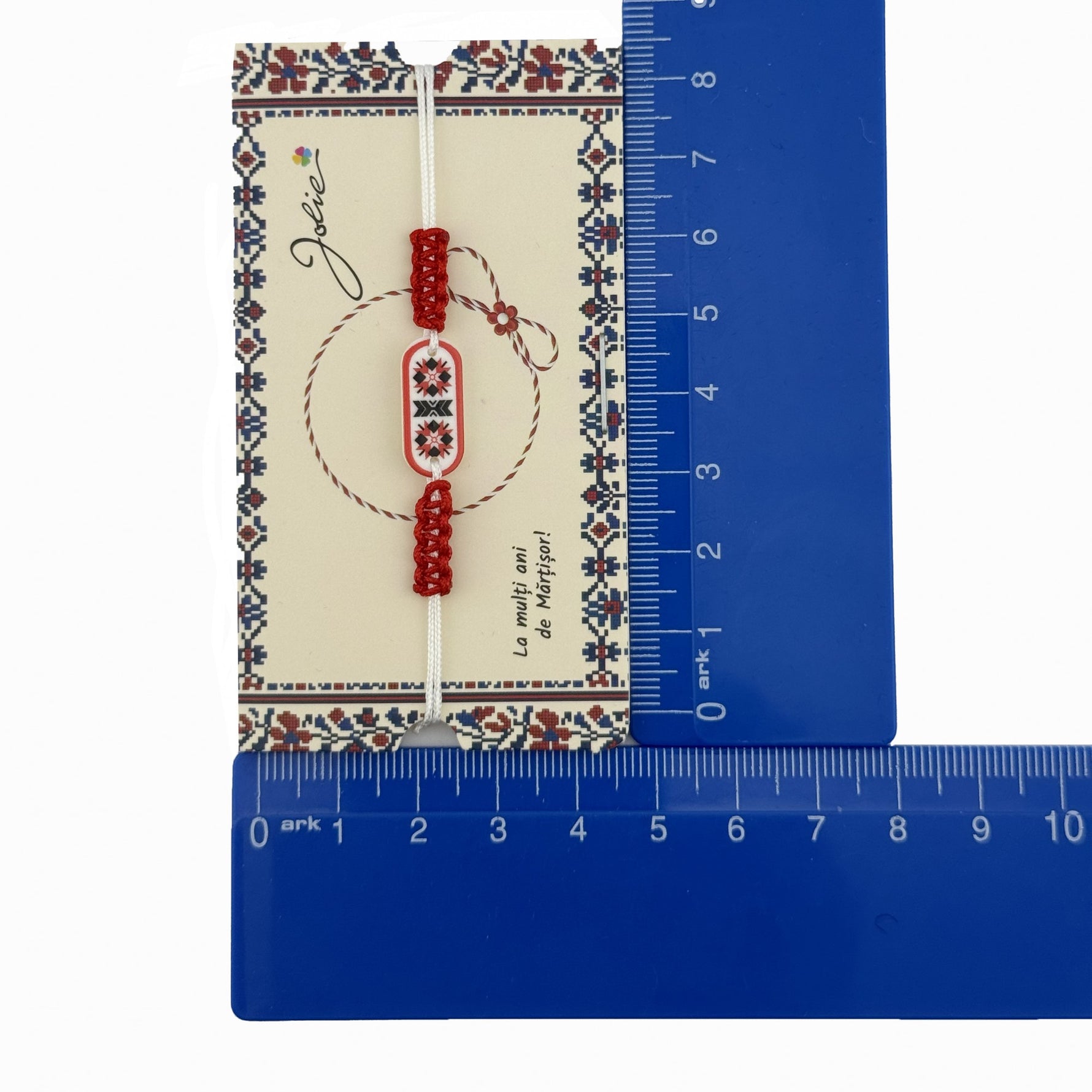 Martisor de Tip Bratara Norocoasa, Jolie, Ornament Central cu Motive Populare, Model Rosu, Dimensiune Reglabila,