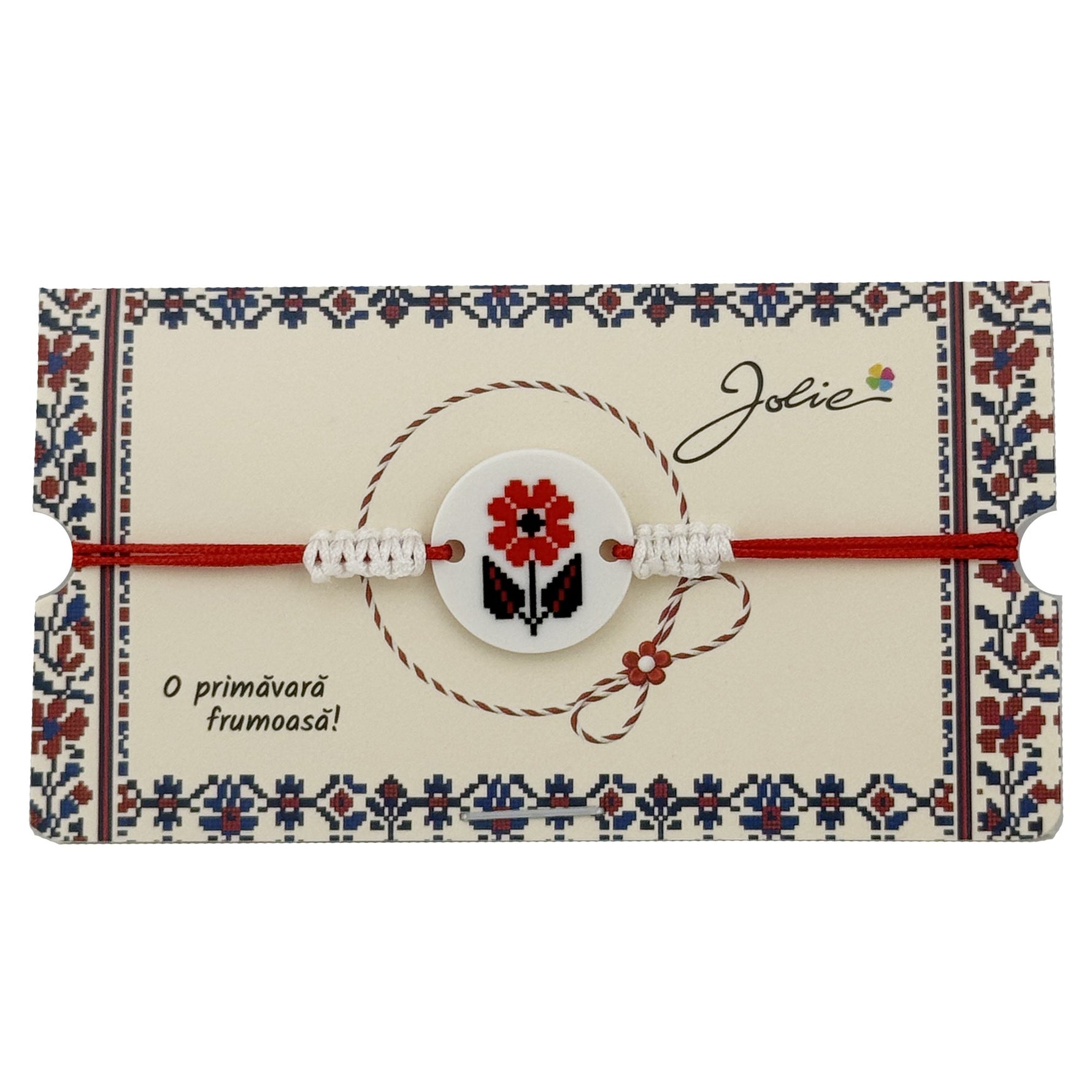 Martisor Traditional Bratara Norocoasa, Jolie, Model Rotund Floare, Bratara Martisor pentru Copii, din Plastic/Textil,