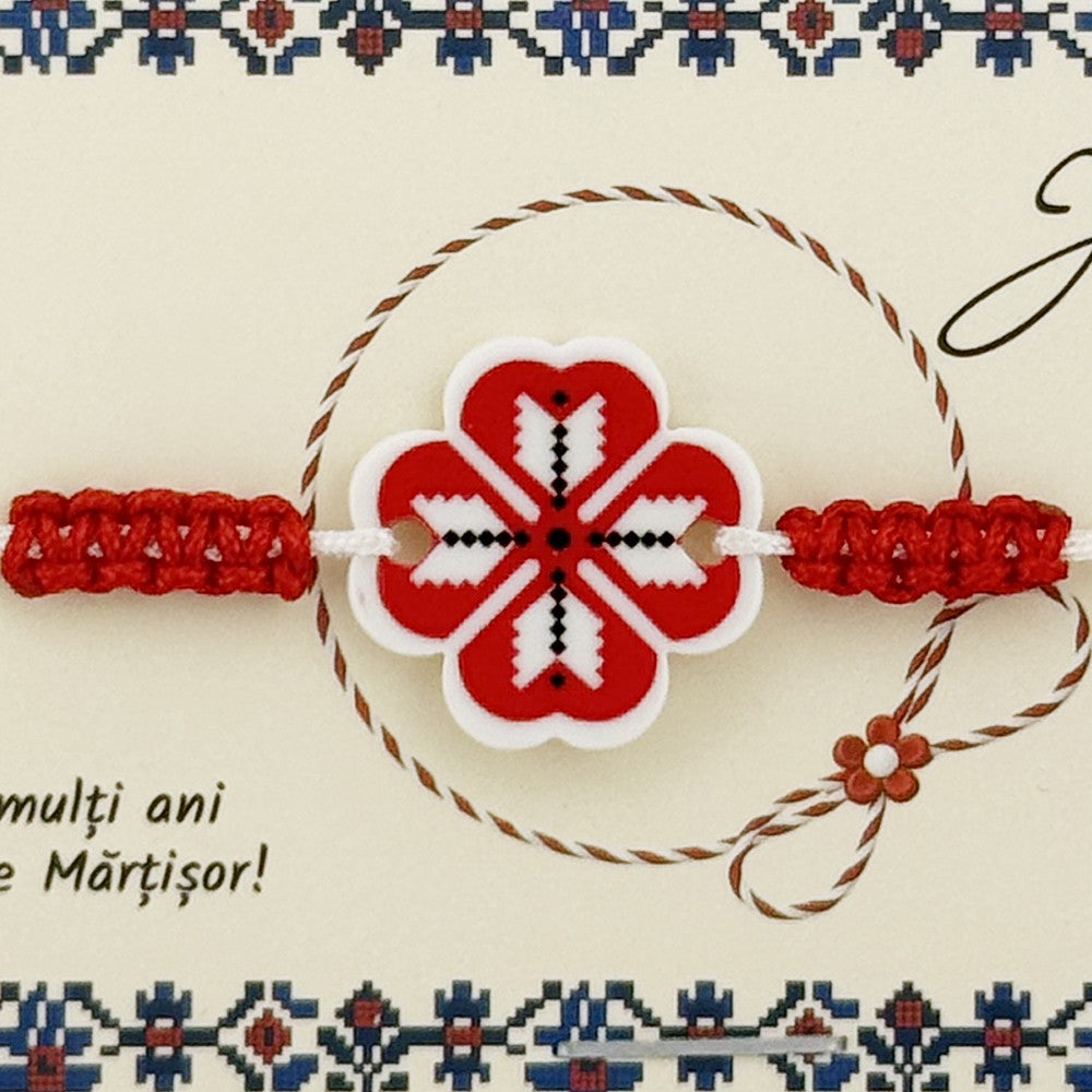 Martisor Traditional Bratara Norocoasa, Jolie, Model Trifoi Rosu Traditional, Bratara Martisor pentru Copii, din