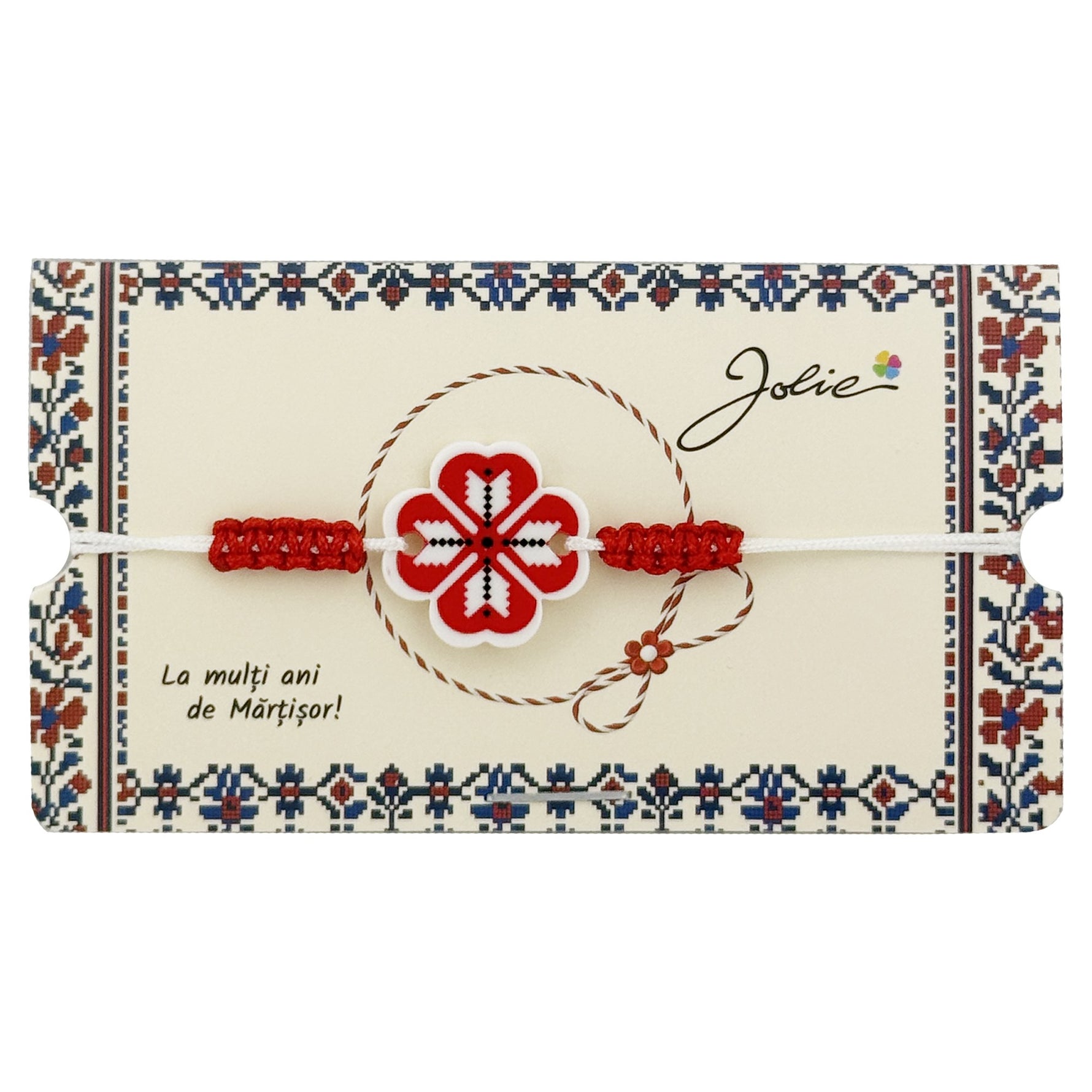 Martisor Traditional Bratara Norocoasa, Jolie, Model Trifoi Rosu Traditional, Bratara Martisor pentru Copii, din