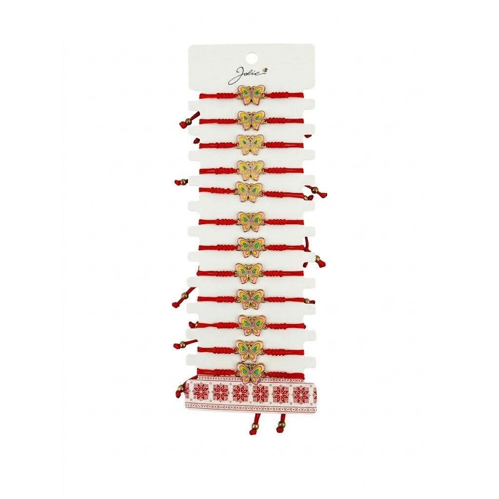 Bratara Martisor Pentru Dama, Jolie, Model Fluture, Set 12 Bucati, Pandativ din Aliaj cu Print, Snur Ajustabil