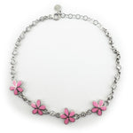Bratara pentru Copii, Jolie, Argint 925, Model Floare, cu Email si Zirconiu, 22 cm/4.4g Argintiu/Roz