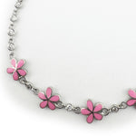 Bratara pentru Copii, Jolie, Argint 925, Model Floare, cu Email si Zirconiu, 22 cm/4.4g Argintiu/Roz