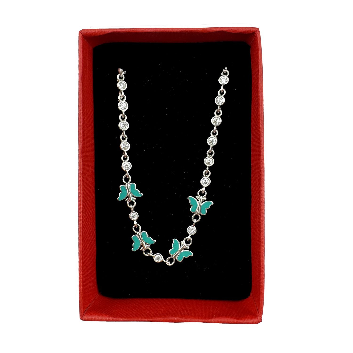 Bratara pentru Copii, Jolie, Argint 925, Model Fluture, cu Email si Zirconiu, 22 cm/4.4g Argintiu/Verde