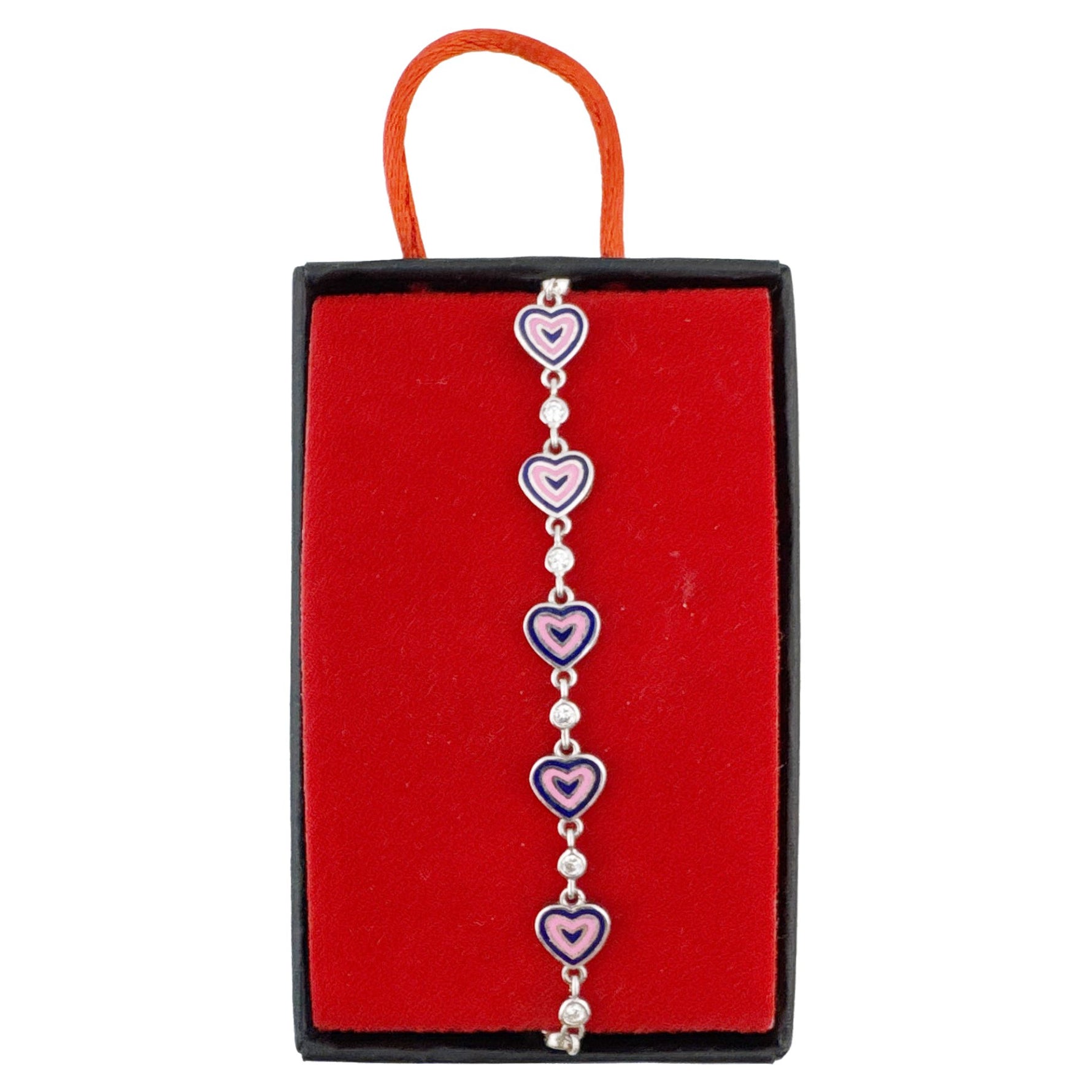 Bratara pentru Copii, Jolie, Argint 925, Model Inima, cu Email si Zirconiu, 22 cm/4.4g Argintiu/Mov