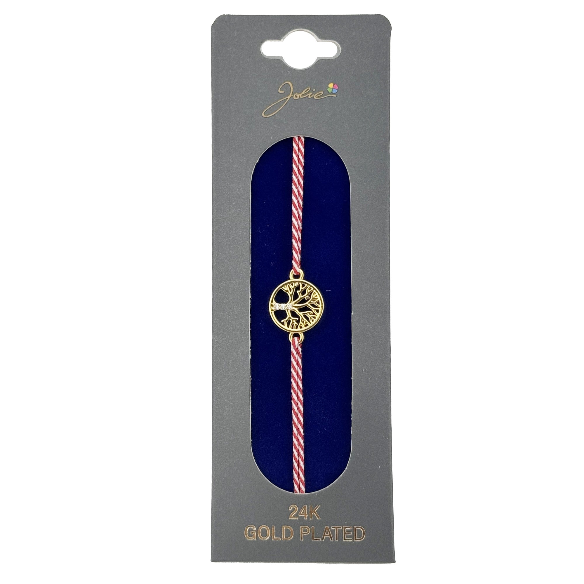 Bratara Placata cu Aur 24k, Jolie, Model Copac, Martisor Bratara, cu Snur Rosu, Auriu