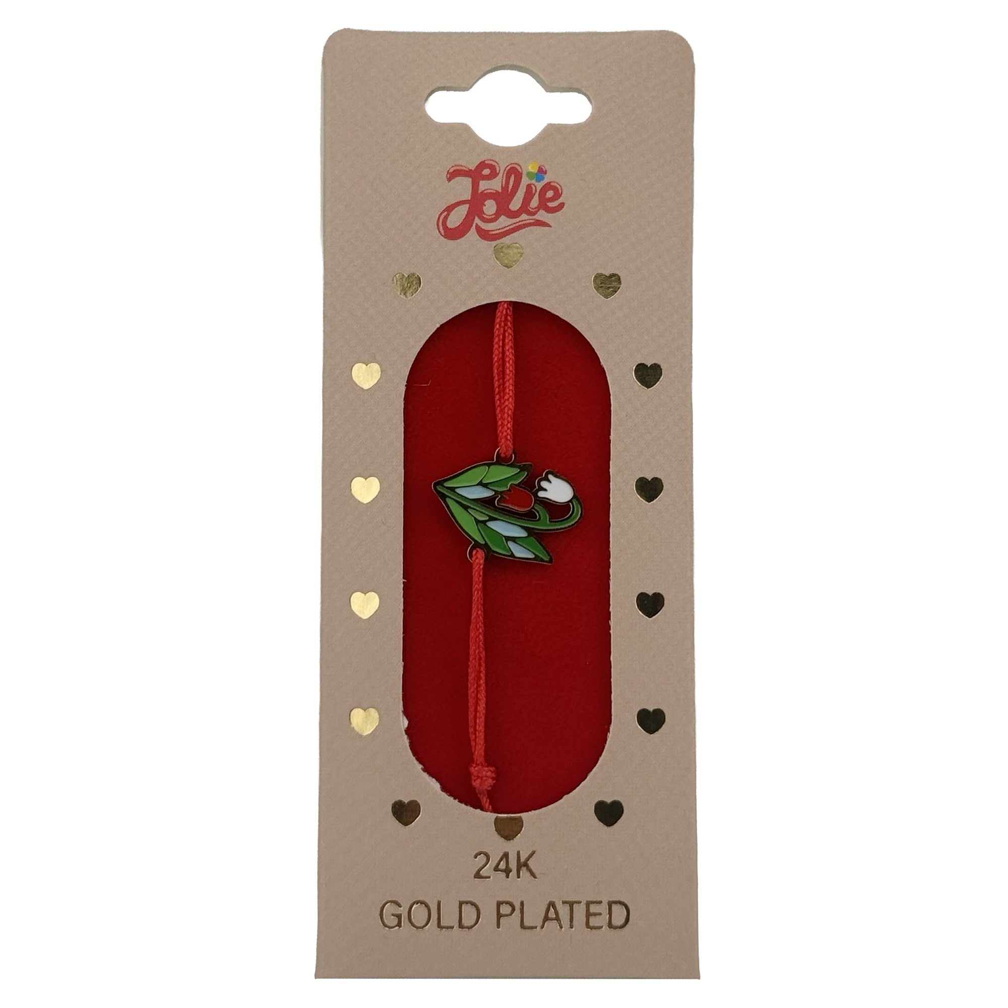 Bratara Placata cu Aur 24k Copii, Jolie, Model Lalele, cu Snur Rosu, 3.5 x 9.5, Multicolor