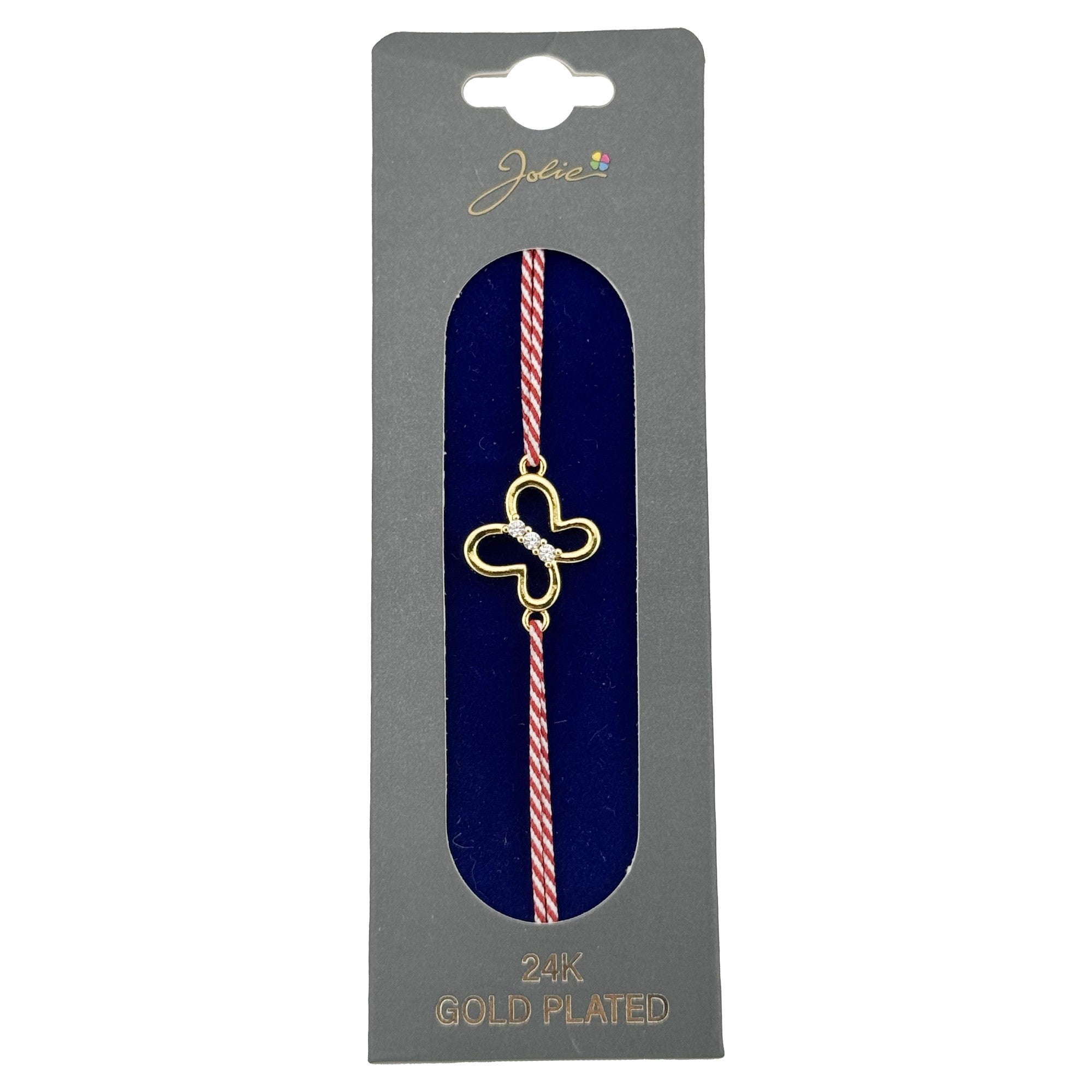 Bratara Placata cu Aur 24k, Jolie, Model FLUTURE, Martisor Bratara, cu Snur Alb/Rosu, Auriu