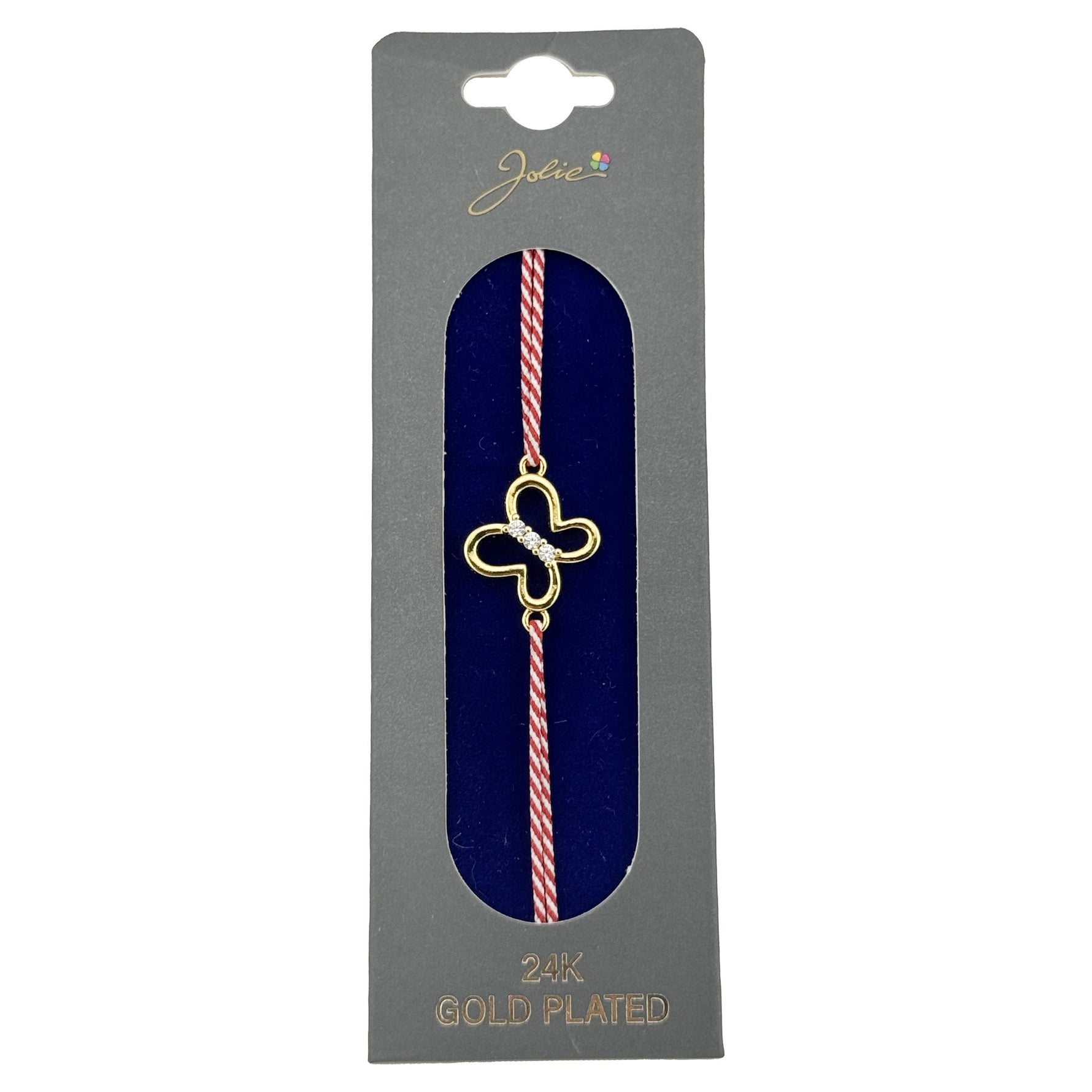 Bratara Placata cu Aur 24k, Jolie, Model FLUTURE, Martisor Bratara, cu Snur Alb/Rosu, Auriu