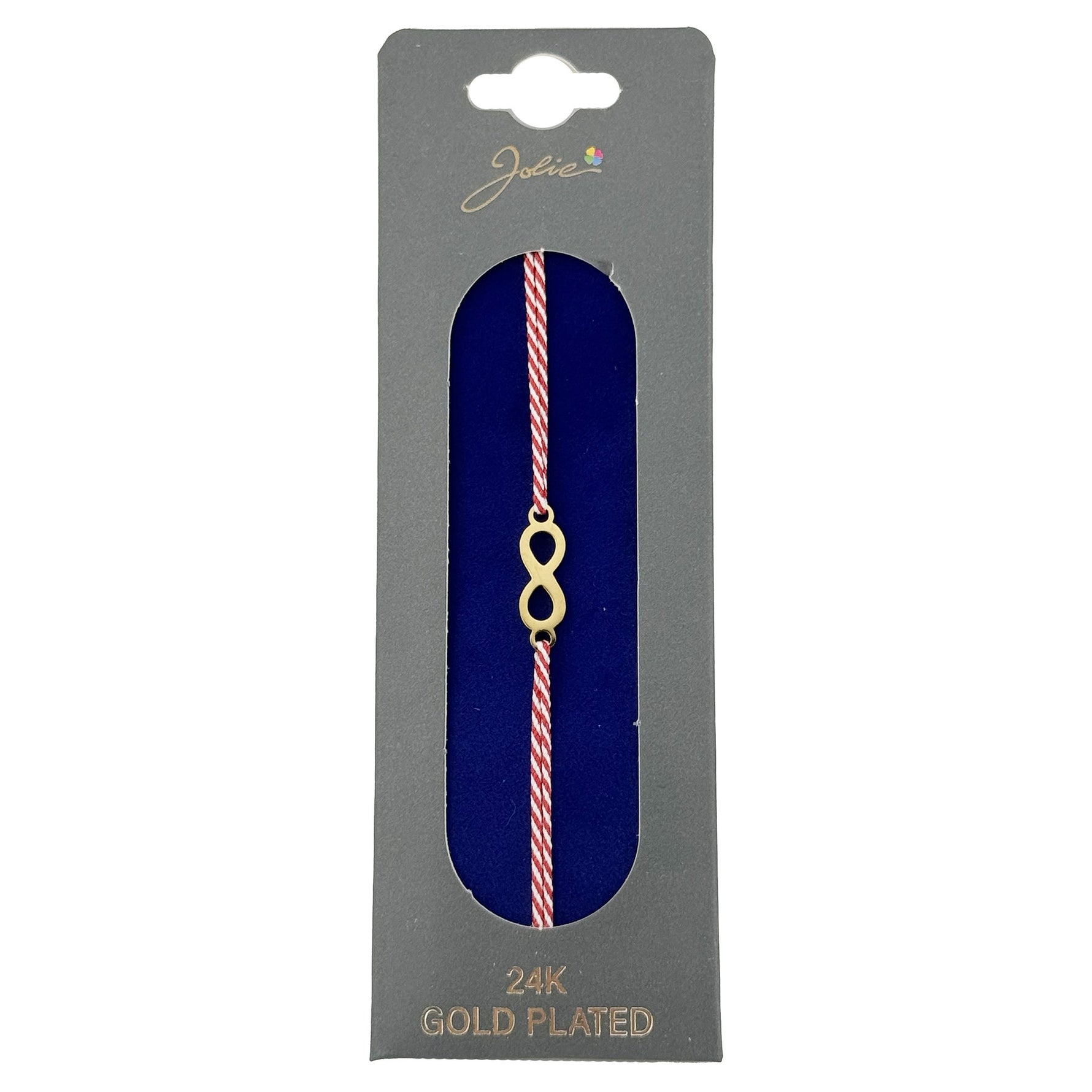 Bratara Placata cu Aur 24k, Jolie, Model INFINIT, Martisor Bratara, cu Snur Alb/Rosu, Auriu
