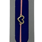 Bratara Placata cu Aur 24k, Jolie, Model INIMA cu 3 Pietre, Martisor Bratara, cu Snur Alb/Rosu, Auriu