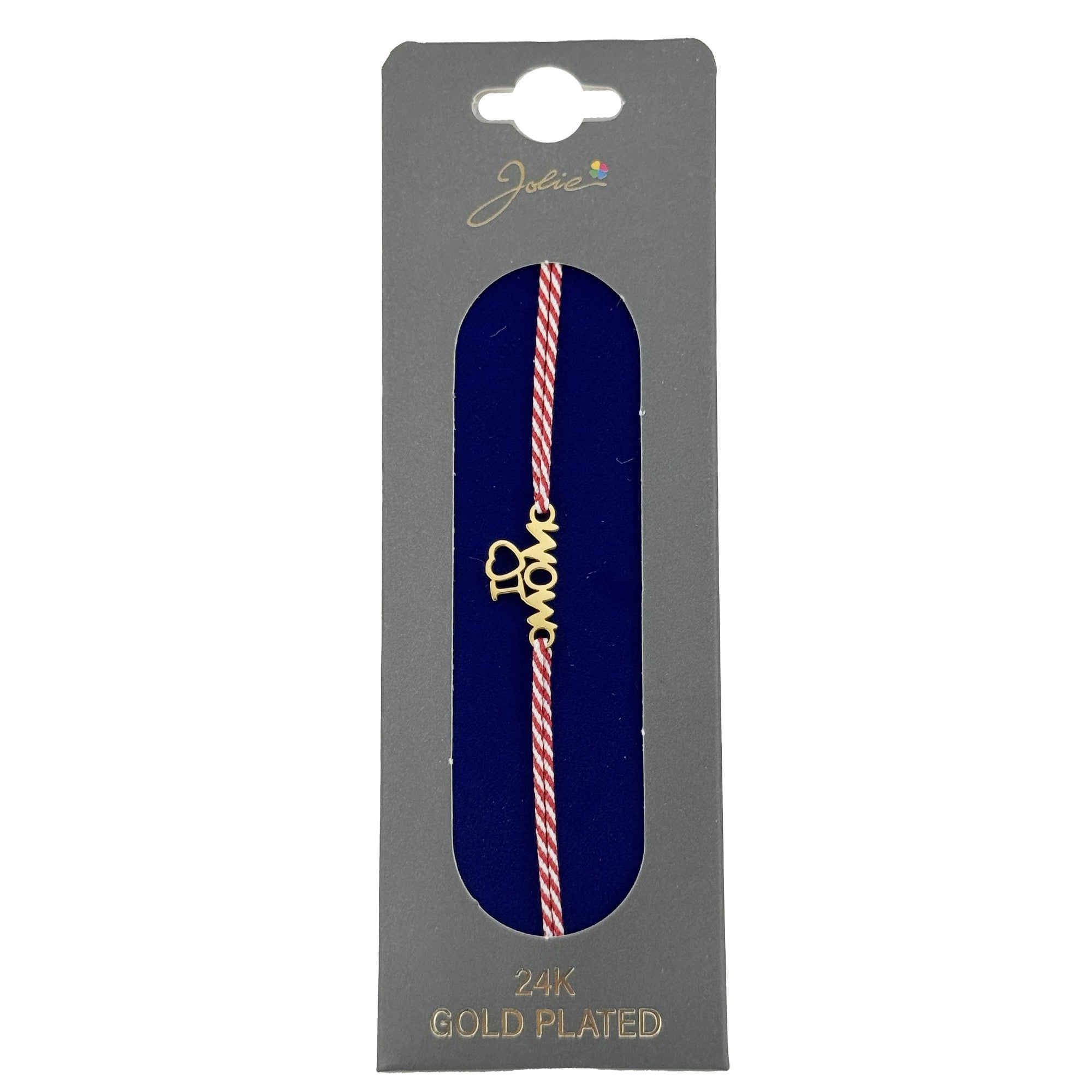 Bratara Placata cu Aur 24k, Jolie, Model I <3 MOM, Martisor Bratara, cu Snur Alb/Rosu, Auriu