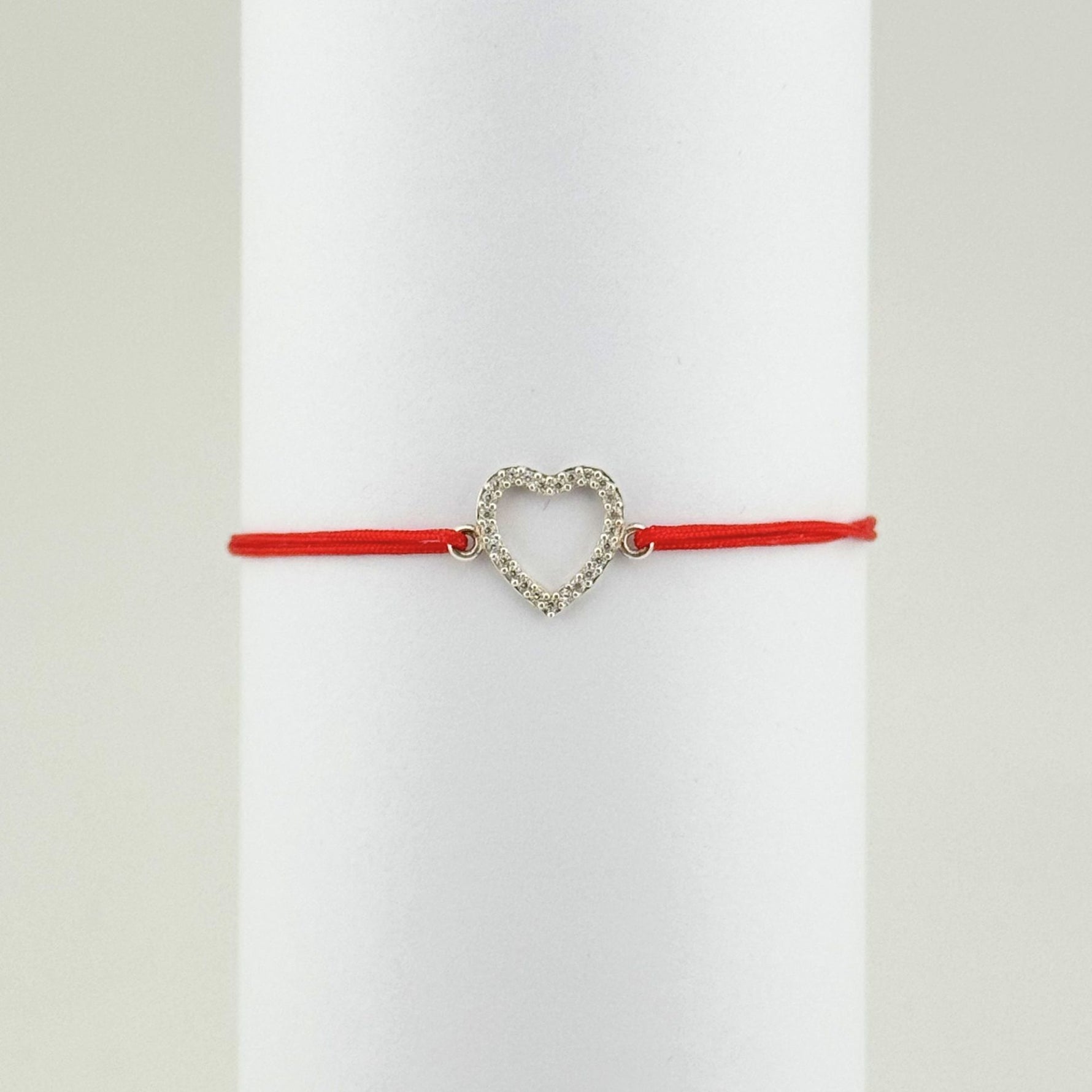 Bratara Snur Reglabil, Jolie Silver, pentru Dama, Pandantiv din Argint 925, Model Inima Contur cu Pietre Mici din
