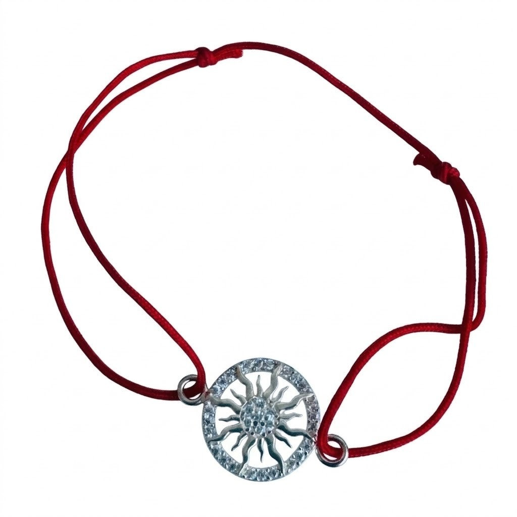 Bratara Martisor Argint 925, Jolie, Model Soare, cu Snur Rosu Ajustabil, 1.4 g, Argintiu