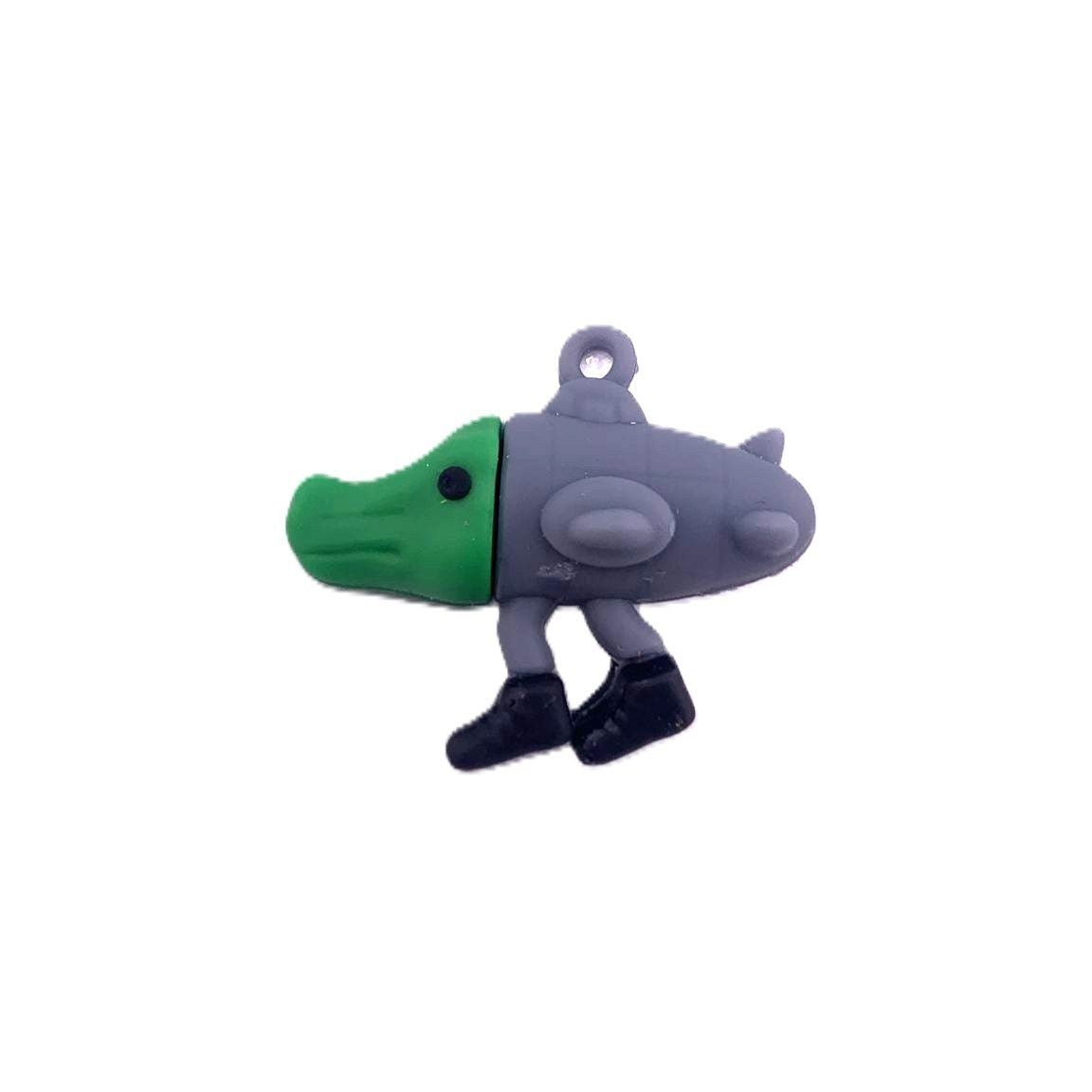 Breloc de Chei din Silicon, Flippy, Figurina Brainrot Bombardiro Crocodilo, 4 cm, Gri/Verde