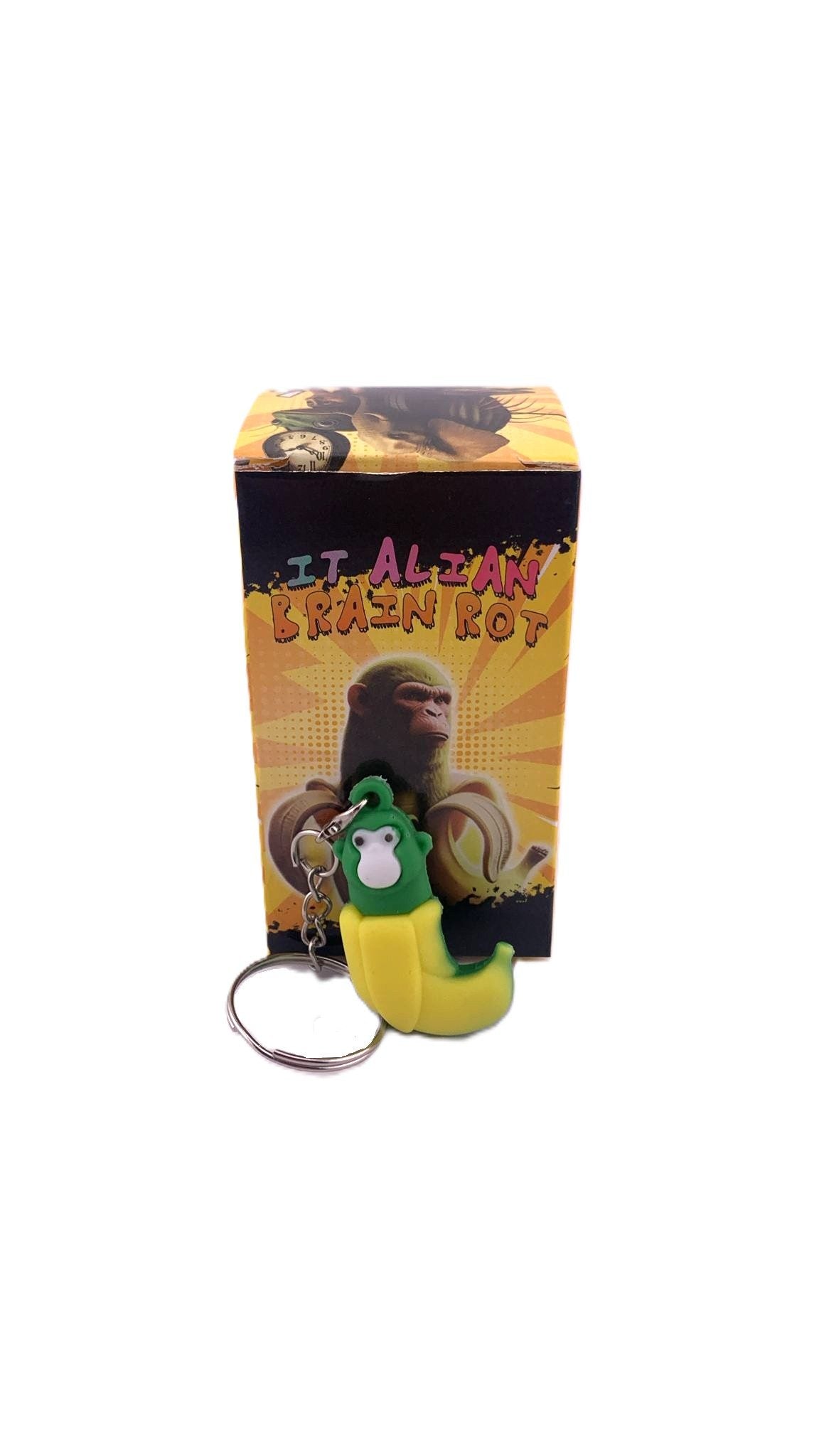 Breloc de Chei din Silicon, Flippy, Figurina Brainrot Cimpanzini Bananini, 4 cm, Galben/Verde